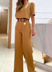 Дамски комплект блуза и панталон 24013 камел