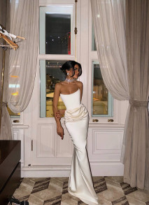 Дамска дълга сатенена рокля ATE4380 cream