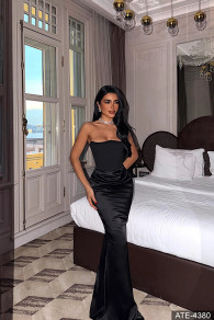 Дамска дълга сатенена рокля ATE4380 black