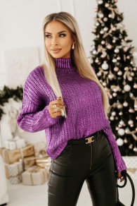 Дамски ефектен пуловер SL5137 лилав 