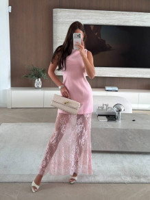 Дамска рокля с дантела E5386 rose