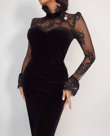 Дамска елегантна рокля с дантела NI2144 черен