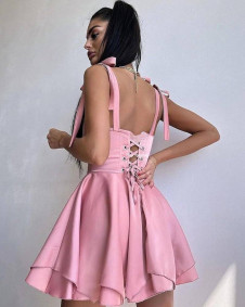 Дамска сатенена рокля 24095 пудра