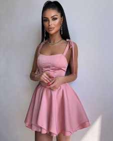 Дамска сатенена рокля 24095 пудра