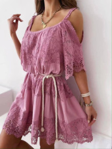 Дамска дантелена рокля K8060 розов 