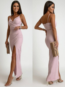 Дамска елегантна рокля с цепка X6453 розов 