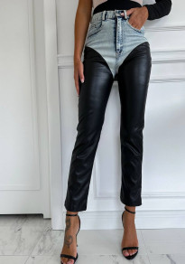 Дамски екстравагантни дънки с кожена част S1921