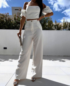 Дамски комплект блуза и панталон S1624 бял
