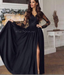 Дамска елегантна рокля с дантелени ръкави NS252 черен 