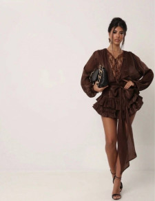 Дамска къса ефектна рокля ELP9761 кафяв