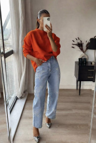 Дамски дънки с кристални пеперуди TT2538