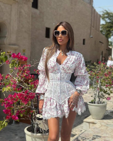 Дамска рокля с нежен принт ESA6118 бял