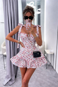 Дамска разкроена рокля с връзки SS5356 бял