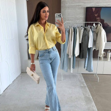 Дамска едноцветна свободна риза E3001 жълт 