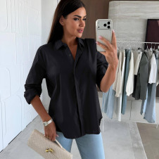 Дамска едноцветна свободна риза E3001 черен 