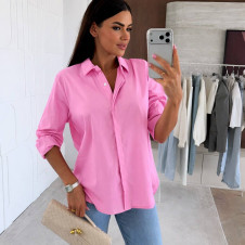 Дамска едноцветна свободна риза E3001 розов 