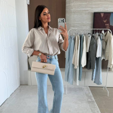 Дамска едноцветна свободна риза E3001 бежов 