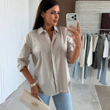 Дамска едноцветна свободна риза E3001 бежов 