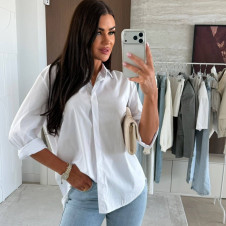Дамска едноцветна свободна риза E3001 бял