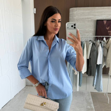 Дамска едноцветна свободна риза E3001 светло син 
