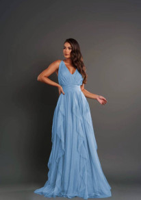 Дамска официална дълга рокля K200231 светло син 