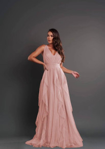 Дамска официална дълга рокля K200231 розов 