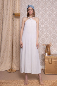 Дамска дълга свободна рокля K8204 бял
