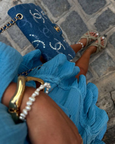 Дамски ефирен сет от риза и панталонки ESA6041 син