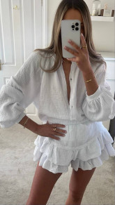 Дамски ефирен сет от риза и панталонки ESA6041 бял