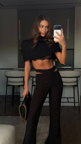 Дамски стилен комплект топ и панталон A9007 черен 