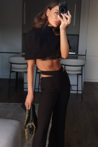 Дамски стилен комплект топ и панталон A9007 черен 