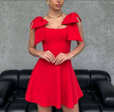 Дамска рокля с панделки 241101 червен 