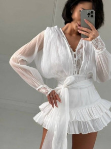 Дамска къса ефектна рокля ELP9761 бял