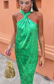 Дамска елегантна рокля с цепка K9159 зелен 