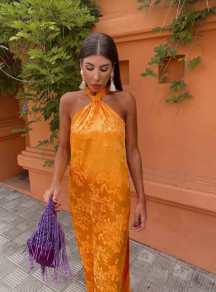 Дамска елегантна рокля с цепка K9159 оранжев 