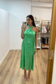 Дамска елегантна рокля с цепка K9159 зелен 