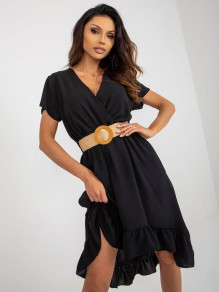 Дамска асиметрична рокля с колан K6340 черен 
