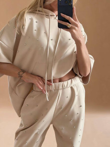 Дамски спортен сет с кристали K8625 бежов 