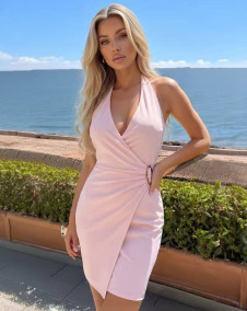 Дамска елегантна рокля K6775 розов 