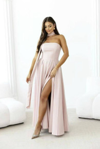 Дамска дълга елегантна рокля K6811 бежов 