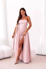 Дамска дълга елегантна рокля K6811 пудра