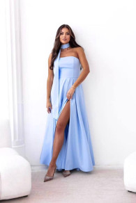 Дамска дълга елегантна рокля K6811 светло син 