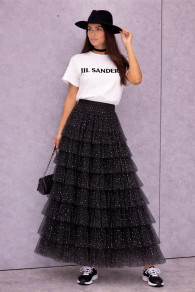 Дамска дълга тюлена пола на точки SJ12820 черен 