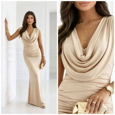 Дамска дълга рокля K6828 бежов 