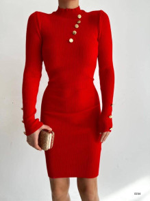 Дамска рокля трико с копчета E0254 червен 