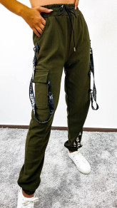 Дамски панталон с джобове E10001 маслено зелен 