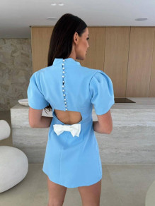 Дамска елегантна рокля с ефектен гръб LP9462 светло син 