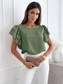 Дамска блуза с ефектни ръкави A1764 маслено зелен 