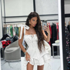 Дамска къса ефектна рокля ESA5320 бял