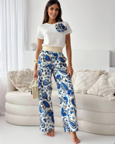 Дамски комплект панталон и блуза K24597 син